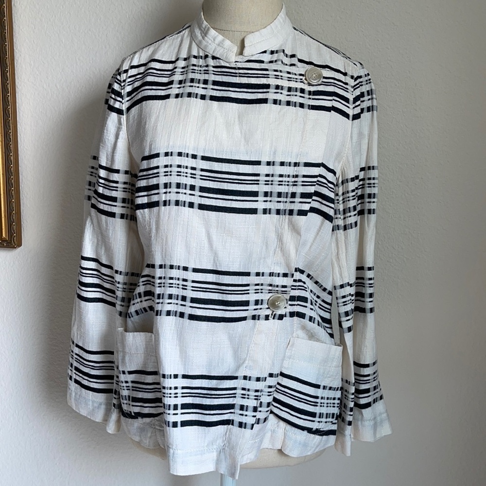 MaxMara linen striped plaid double button jacket